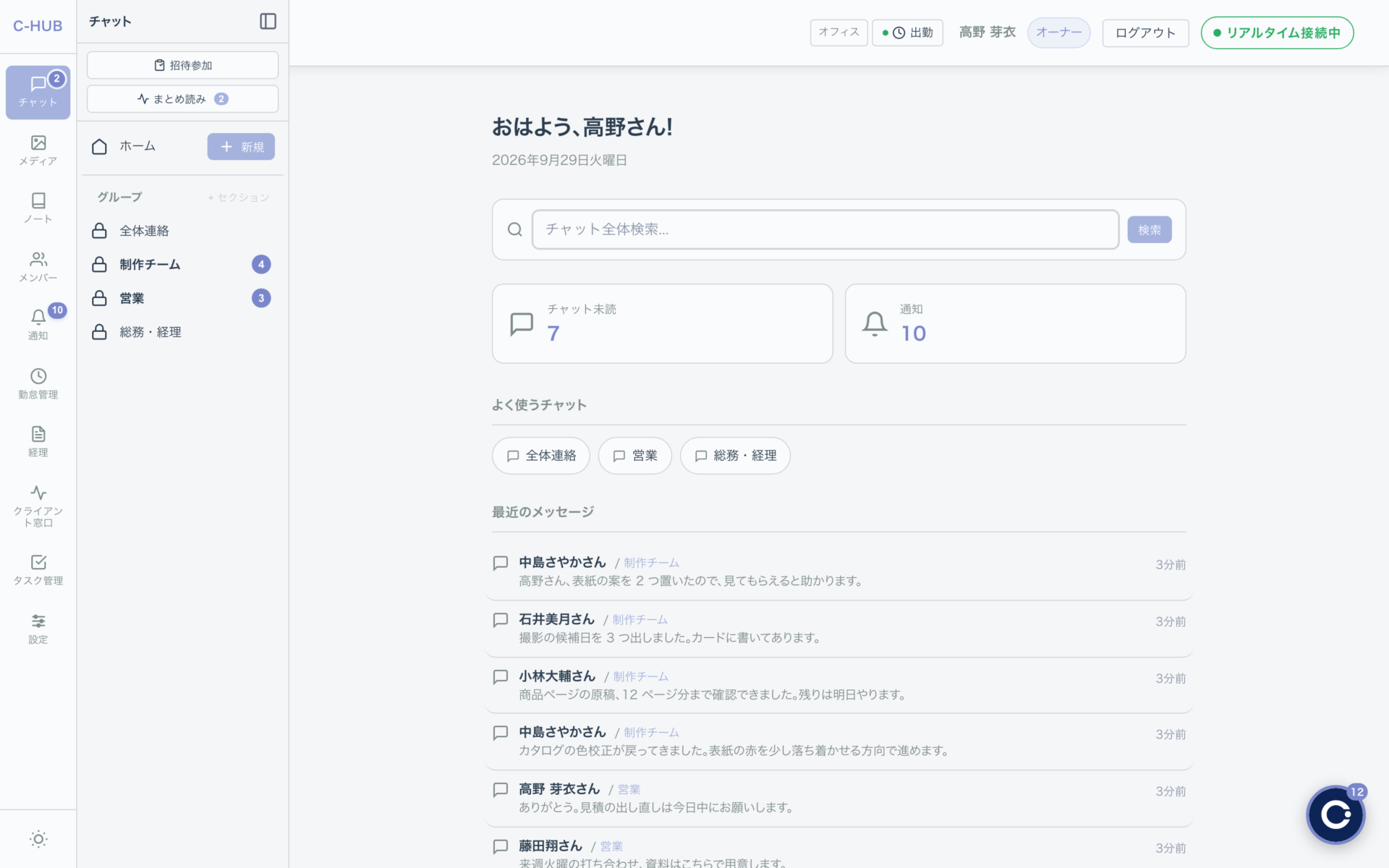 C-HUB のホーム画面