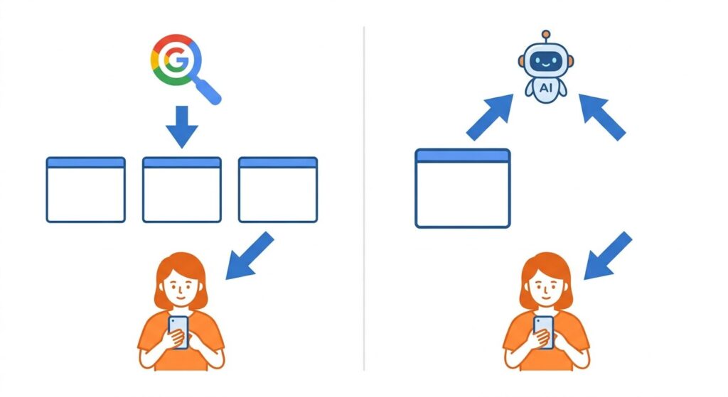 SEOとAEOの違いを表す図解