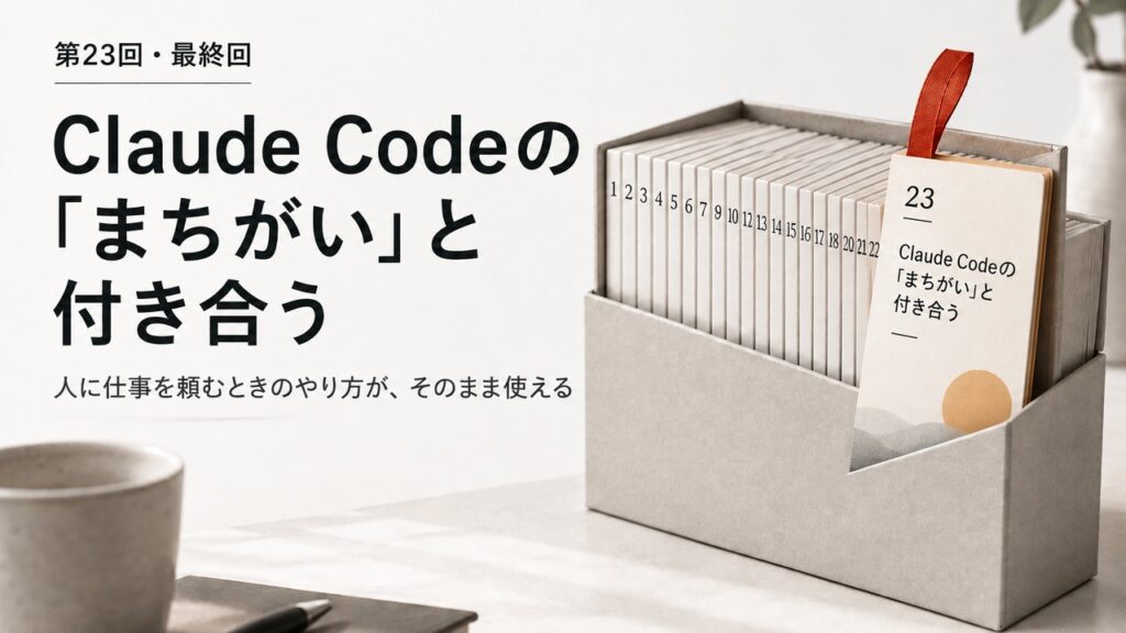 第23回・最終回 Claude Codeの「まちがい」と付き合う。23枚の連載のカードが並ぶ箱の最後の1枚